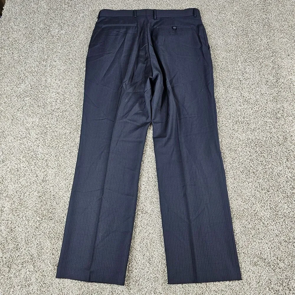 Banana Republic Pants Men 36x32 Navy Blue Wool Stripes Flat Front Trouser Slacks